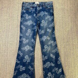 Abercrombie Kids Girls High-Rise Flare Jeans  Floral Boho Denim Size 17/18 Short
